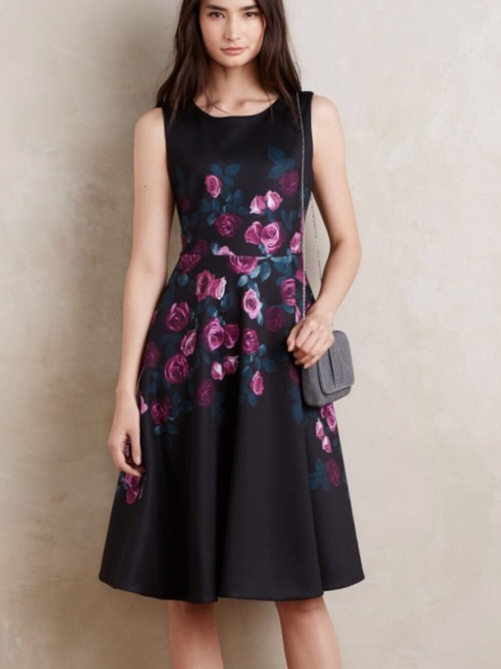 Fleur Dress by Erin Fetherston Anthrologie Black Floral Neoprene